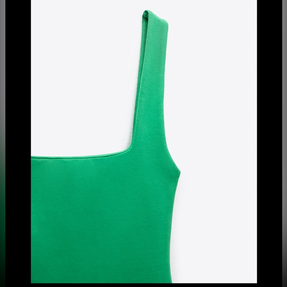 Zara square neckline midi emerald green dress - Picture 7 of 8